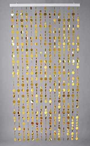 FlavorThings Spangles Metallic Gold Circles PVC Curtain,Beaded Curtain for Doorway Room Divider - Party Wedding Kids Bedroom Decorations,3' Wide x 6' Long (Gold)