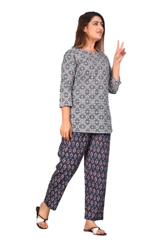 Image of Kuruti B Sheets Women's Printed Night Suit Set | Soft & Breathable Top and Pyjama Set for Women | Stylish Relaxed Fit Sleepwear for Everyday Comfort | Perfect Lounge Wear for Home & Travel
