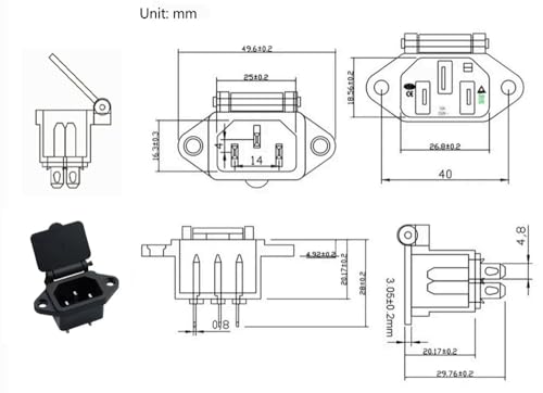 Koud apparaat inbouwstekker inbouw-bus C-14 met deksel, 10A/250V met 2-gaats framebevestiging, soldeer- of stekkeraansluiting 4,8 mm - Afbeelding 5