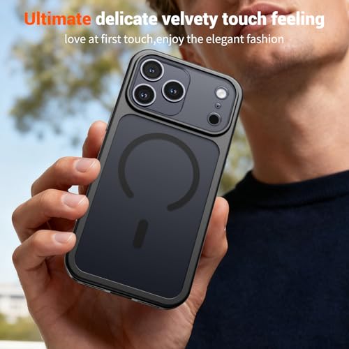 Image of SUPFINE Magnetic for iPhone 17 Pro Case Black | (Compatible with MagSafe)(Military Grade Drop Protection)(Camera Protection)Translucent Matte Phone Cover