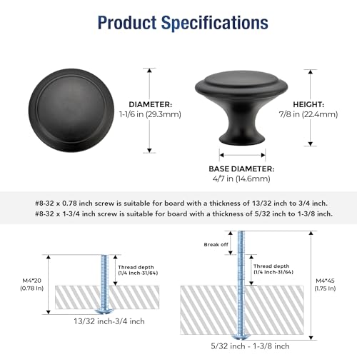 JOY DECOR Paquete de 18 tiradores de cajón de gabinete de cocina de 1.18 pulgadas (1.181 in), color negro mate con tornillos de instalación para aparadores, cocinas, armarios - Vista 4
