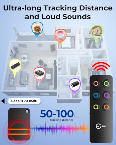 Esky Key Finder, Wireless RF Item Locator Item Tracker Support Remote Control,1 RF Transmitter and 6 Receivers - Wireless Key RF Locator, Pet Tracker Wallet Tracker