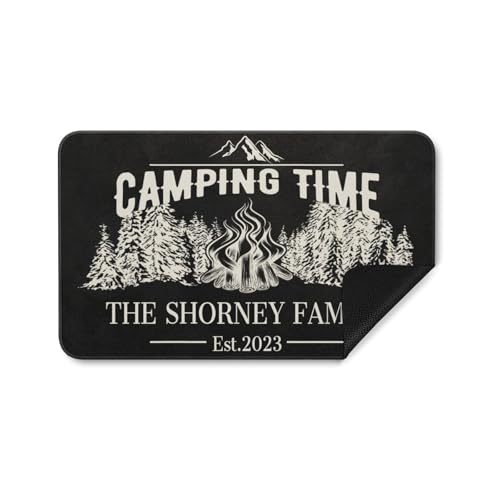 CETPYSYT Custom Camping Door Mat with Family Name Personalized Camping Welcome Mats for Front Door Porch Entryway Gifts for Camper Lovers Made in USA
