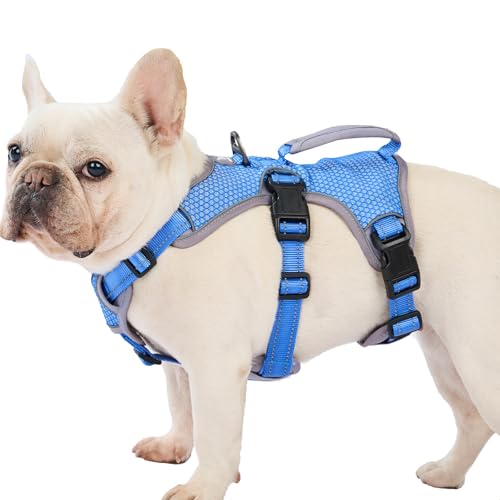 Huntboo Escape Proof Dog Harness, Escape Artist Harness, Reflective Dog Harness with Handle, Durable,Adjustable Vest for Small Medium Large Dogs Walking, Training, and Running Gear(Sea Blue,M) by Huntboo - Used condition - US$24.52
