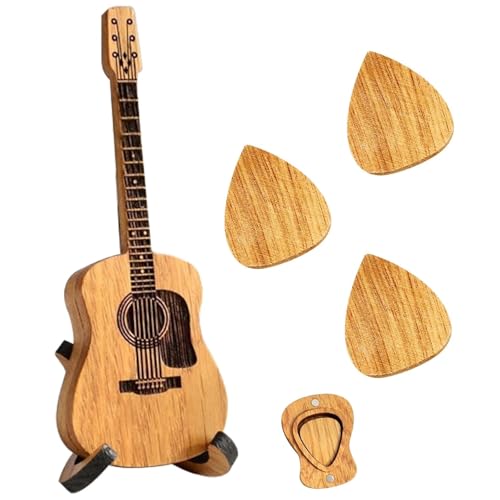 Roinaid Gitarren-Plektren Set - Holz-Pick-Box Mit Plektrum, Akustikgitarre Pick, Aufbewahrungsbox, Halter - Geeignet Für Ukulele-Liebhaber