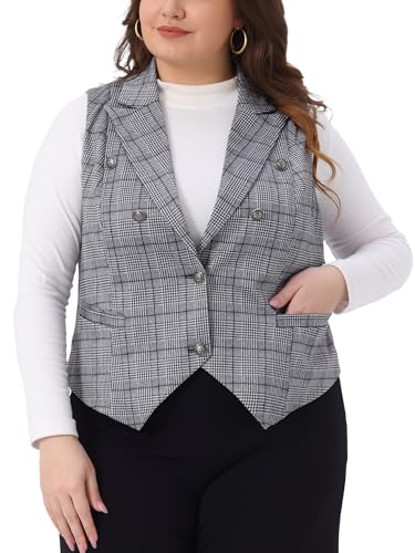Agnes Orinda Plus Size Checkered Vest Lined Waistcoat for Curvy Women Vintage Office Work Plaid Vest Steampunk Jacket