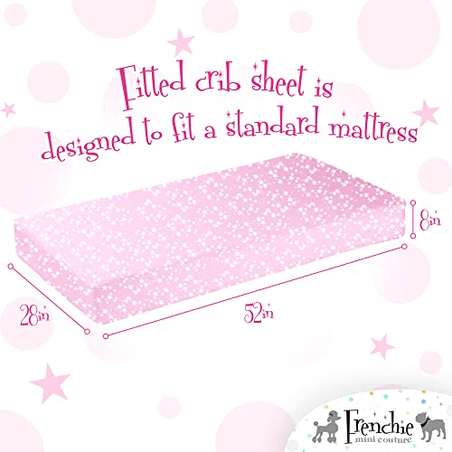 Frenchie Mini Couture Fitted Crib Sheets 100% Woven Cotton Fits Toddler Mattress, Pink Stars, 28 X 52In, 2-Pack #TOP6