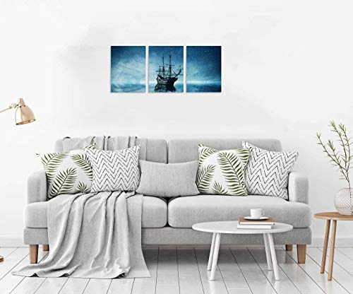 Tutubeer 3 Panel Pirate Decor Pirate Ship Decor Ship Art With A Starry Night Sky Ship Pictures Paintings On Canvas Sailboat Decor Stretched And Framed Wall Art For Living Room Bedroom Home Decorations #TOP4
