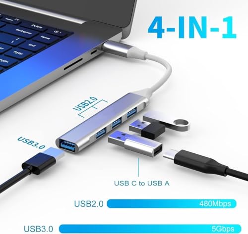 Image of USB Port Portable Hub Multiport Adapter Compatible with PC Laptop Tablet & Smartphone High Speed Splitter with Multiple Ports Data Transfer Charging & Connectivity (Type C to 4 USB Port)