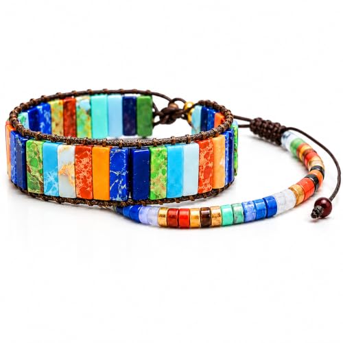 Image of 7 Chakra Healing Crystal Bracelet for Men & Women | Natural Stone Beads | Meditation, Yoga & Anxiety Relief Bracelet | Reiki Energy Balancing Beads with Amethyst, Lapis Lazuli, Aventurine, Carnelian & Jasper