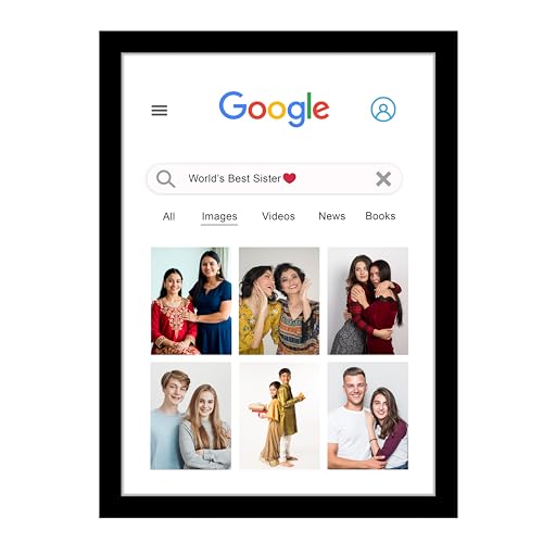 Image of Wood Customized Sister Google Page Wall Mount Rectangular Photo Frame With 6 Photo Upload Collage Photo Print, Gift For Mother, Dad, Sister, Brother, Rakhi, (A4),Black