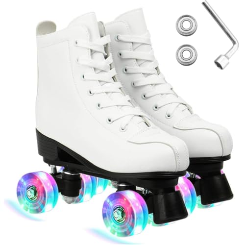ERNAN Patines LED, Patines 4 Ruedas,Patines En Paralelo Niña/Mujer,4 Ruedas Hombre,Top Alto Clásico PatinesSobreRuedas Adulto,Adecuado para Principiantes (White, 42)
