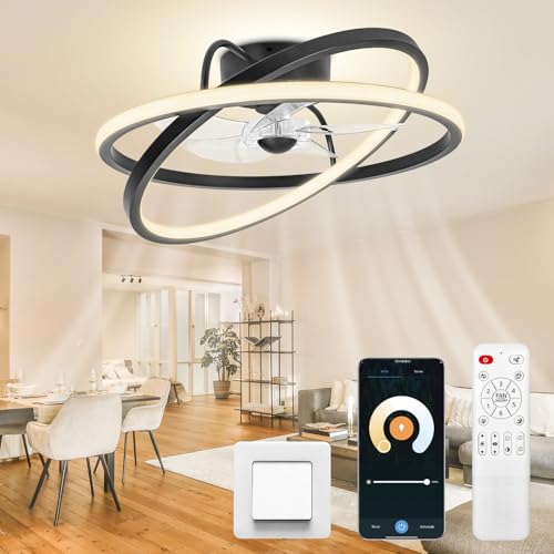 Omdekor Ventilador de Techo con Luz, 50CM Ventilador Techo APP Inteligente, Ventilador de Lámpara Moderna y Silenciosa, 3 Temperaturas de Color/6 Velocidades para Sala de Estar, Dormitorio, Cocina