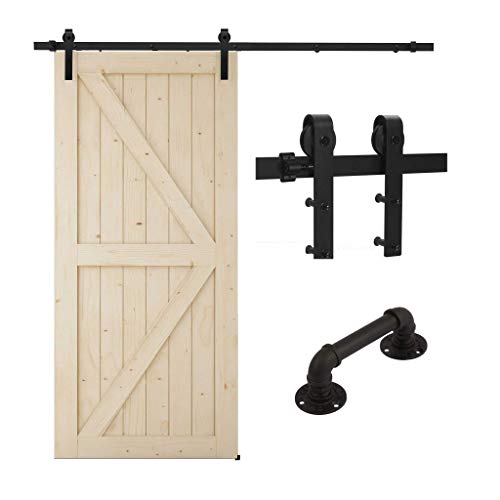 Preisvergleich Produktbild TSMST 243cm / 8ft Schiebetürbeschlag, Laufschienen für Schiebetür Hängeschiene,Schiebetürsystem Set mit Scheunentor Griff