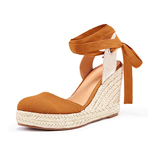 Image of FISACE Womens Summer Espadrille Heel Platform Wedge Sandals Ankle Buckle Strap Closed Toe Shoes