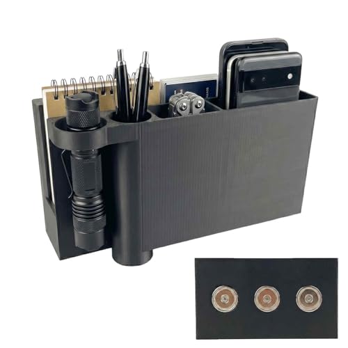 Magnetic Patrol Car Organizer Box - Black Carbon Fiber Style Storage for Mobile Phones Flashlights & ID Cards - Heavy Duty N52 Magnet Mount