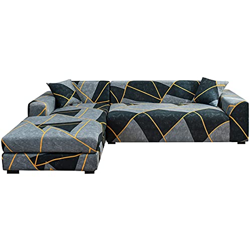 HOTNIU Sofa Überwürfe 2 Stück Elastischer Sofabezug in L-Form Sofabezug Elastische Stretch für L-Form Sofa mit 2 Stück Kissenbezüge (L-Shaped 2+2, Muster WK) Cover
