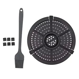 Air Fryer Replacement Grill Pan, 16cm Air Fryers Crisper Plate Tray with Oil Brush, Non-Stick Stainless Steel Fry Coating Pan, Air Fryer Rack Accessories for Kitchen