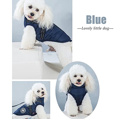 Hundeweste,Hundemantel Wasserdicht,Warme Weste mit Hundegeschirr Winter Warm und weich 9 Farben-Navy M
