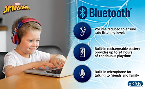 Ekids B50 Spiderman Wireless Bluetooth Portable Headphones With Microphone, Volume Reduced To Protect Hearing Rechargeable Battery, Adjustable Kids Headband thumb #3
