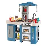 COSTWA Kinderküche mit 67 Zubehör, Spielküche aus Kunststoff mit Wasserpumpfunktion, Licht und Sound, Dampf- & Kocheffekten, Spielzeugküche für Kinder ab 2 Jahren (Blau)