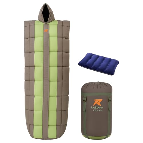 Image of ROCKSPORT Ladakh -2C to 5C Mummy Sleeping Bag, Hollow Fiber Filling, Lightweight Winter Camping Bag with Air Pillow, Pista Green