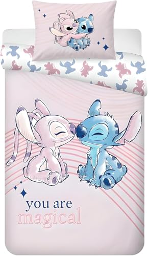Disney Stitch & Angel You Are Magical Baby Bedding Set | Junior Size Duvet Cover 100x135 cm & Pillowcase 40x60 cm 100% Cotton | Soft & Breathable Stitch Bedlinen for Toddlers