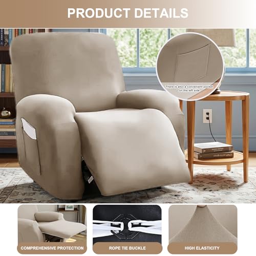 Image of Eco-Ancheng Recliner Slipcovers 4-Pieces Lazyboy Recliner Covers Recliner Couch Covers Recliner Chair Cover Non Slip Reclining Slipcovers with Storage Pockets Furniture Protector for Living Room,21