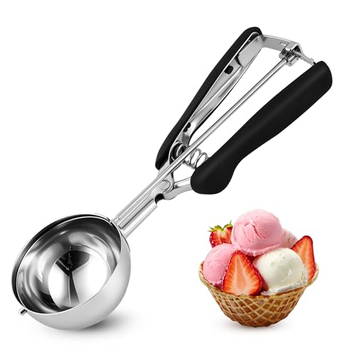 TJ POP Cuchara grande para helado de 7 cm – Cuchara para galletas de acero inoxidable con fácil liberación de gatillo, buen agarre para helado, bolas de melón, albóndigas y puré de papas