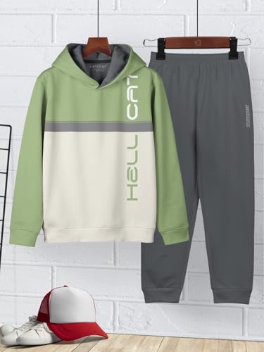 Image of HELLCAT Printed Cotton Blend Full sleeve Hoodie T-shirt Jogger Trackpant Clothing Set for Boys