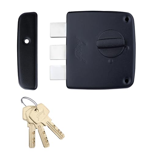 Image of Godrej Tribolt Compact 1CK DB | Triple Bolt Lock for Main Doors | 21mm Deadbolt | 60mm Backset | 3 Reversible Keys | 3-Bolt Locking | Textured Black Finish | 5 Year Warranty