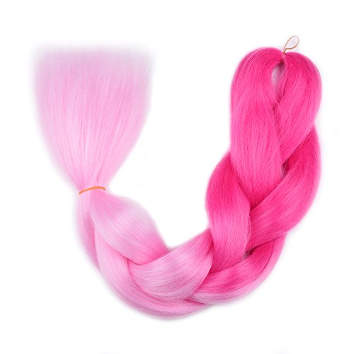 Ombre Braiding Hair (Pink/Light Pink)3Pcs Jumbo Braiding Hair Extension For Box Braids Twist 24 Inch Hot Water Seal Real Soft #TOP1