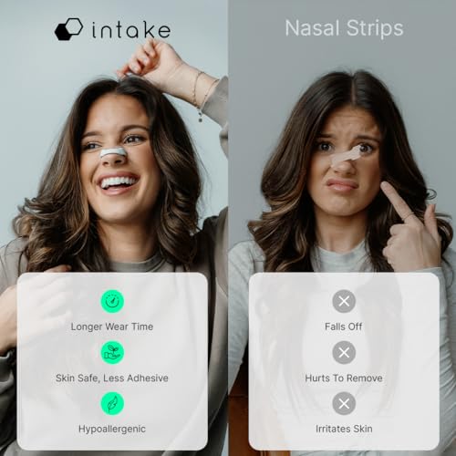 Image of Intake Breathing Nasal Strip Starter Kit (15 Count, Black) - Boost Oxygen Intake, Reduce Snoring, Improve Sleep Quality - Sweat Resistant, Skin Safe Nasal Strips - Extra Strength Snoring Solution