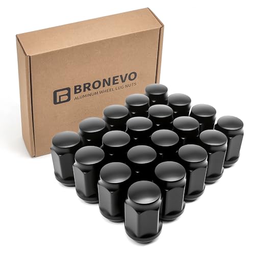 Image of [BRONEVO] 20pc 1 /2-20 Lug Nuts 19mm Hex - 1.38 inch Long Black Acorn Nuts for Aftermarket Wheels - Replacement for Jeep Wrangler JK TJ, Ford Mustang - 60 Degree Conical Seat