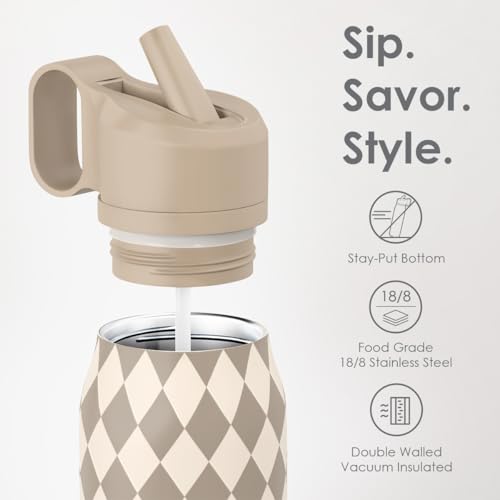 Image of Argyle Design Stainless Steel Water Bottle with Twist Lid 20oz, Travel Insulated Water Bottles for Sports & Gym, Gift for Women Girls Friends Birthday Christmas