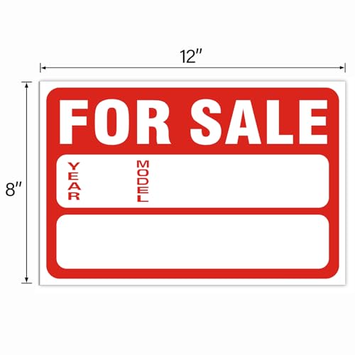 Image of 2 Pack For Sale Sign Car Sticker, 12 inch x 8 inch Reflective Vinyl Self-Adhesive Writeable Vehicle Sale Signs with Year Model Price Fields,Waterproof Easy Install Car Window Sticker for Used Car Sales, Auto Dealership (Red)