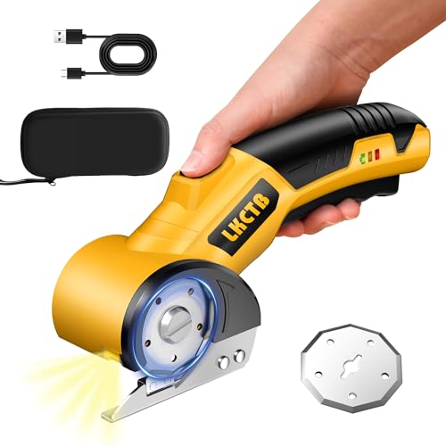 Electric Scissors with LED Light and Battery Display , High Speed Cardboard Cutter with Large Capacity Battery ,Suitable for Cutting Leather, Carpet and Plastic etc