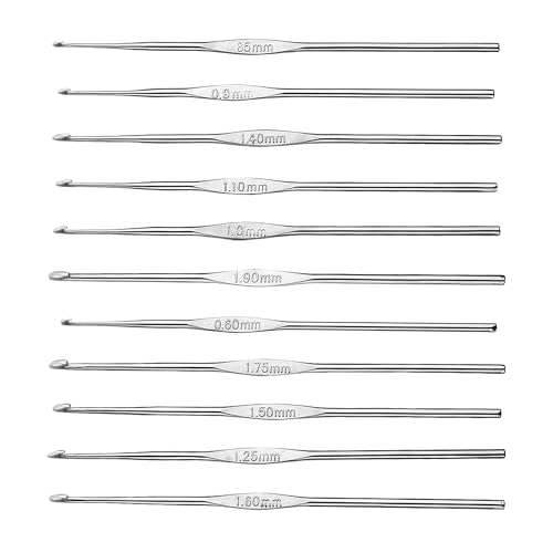 Juego de 12 agujas de ganchillo Skweawert de acero inoxidable con diámetros de 0,6 a 1,9 mm
