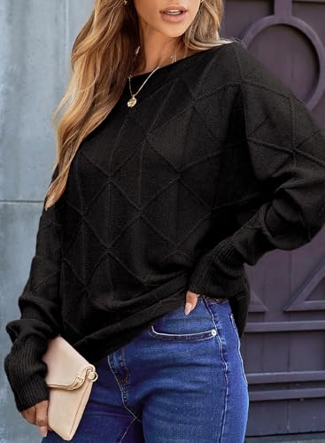 Image of EVALESS Casual Crewneck Sweaters for Women Fall Winter 2026 Lightweight Long Batwing Sleeve Pullover Sweaters Tops Clothes