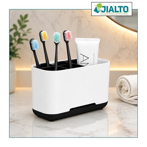 Image of JIALTO Toothbrush Holder for Bathroom ABS Plastic Easy Wall Mounted No Drilling Storage Self Adhesive Magic Sticker Holders Organizer Suitable for Family and Dorm - Toothbrush Holder Big - Black