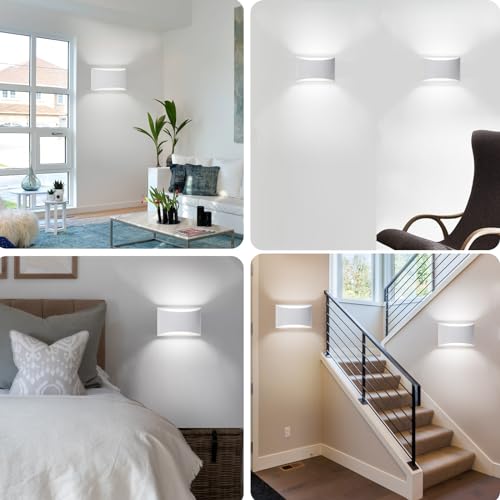 Image of Wall Sconces Set of 2 - Up and Down White Hardwired Interior Wall Lights for Living Room, Bedroom, Hallway. White 6000K with G9 Bulbs.