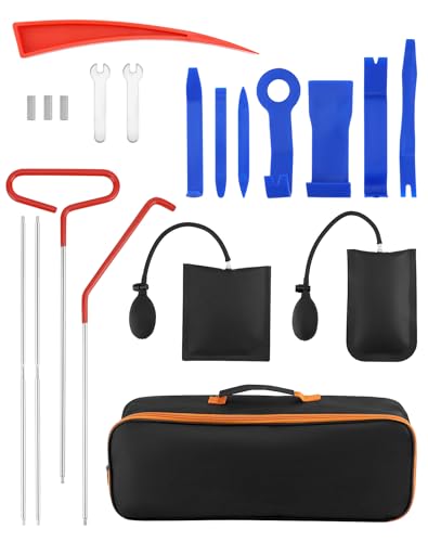 QWORK® 17-Piece Car Tool Kit Breakdown Emergency Kit with Long Reach Grabber, Air Wedge Pump and Trim Removal Tools for All Vehicles