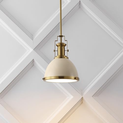 Image of JONATHAN Y Homer Industrial Dome Pendant 10 inch, Almond /Brass Gold