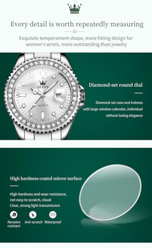 OLEVS Ladies Watch Diamond Dress Quartz Analog Female Watches Stainless Steel Two Tone Waterproof Luminous Day Date for Womens Wrist Watch Gift