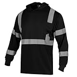 VENDACE Safety Reflective High Visibility Long Sleeve Shirts ANSI Class 1 Hi Vis Construction Work T Shirts for Men with Hood(Black,L)