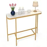 LIFEZEAL Consolle Ingresso, Tavolo Consolle, Dorato, Oro e Bianco, in Pietra e Metallo, con Effetto di Marmo, Moderno, Salvaspazio, Console Dietro Divano, per Entrata, Corridoio, 110x30x91 cm