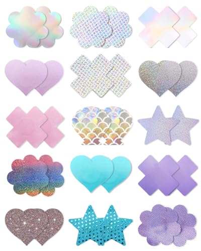 Image of CICKEE 15 Pairs Pasties Rave | Self-Adhesive Nipple Covers Pack Breast Petals Sticky Pasty Nipple Stickers