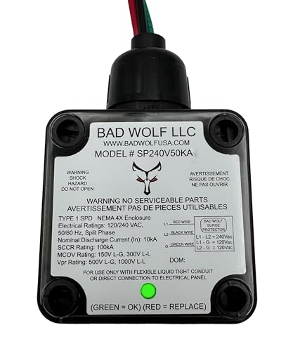 Type 1 Surge Protector, 120/240VAC Split Phase, 50kA ITMOV Technology, 2.5 x 2.5 x 2.25 inches, NEMA 4X Waterproof Enclosure