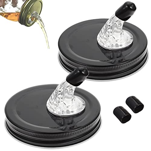 Mason Jar Pour Spouts,Free Flow Pouring Dispenser for Moonshine Whisky Pouring Lids,fit 2.75 Inch Regular Mouth Mason Jar,Dust Proof Cover,No Flap,Black QurHapzy(2Pack)
