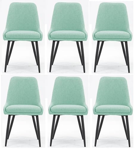 Image of Finch Fox Morris Glam Comfortable Fabric Upholstered Padded Living Room Side Dining Chair for Cafeteria Bedroom, Restaurents, Home, Office with Black Metal Legs in Pista Color (Set of 6)